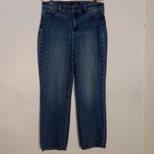 Talbots Jeans Straight Slim Mid Rise Women 8P Mid Wash Blue Stretch Ankle Cotton